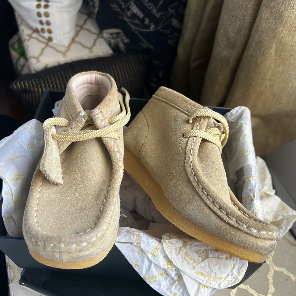 Clarks Beige Suede Kids Ankle Boots with Crepe Sole